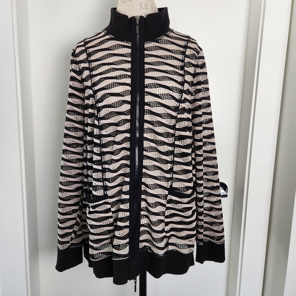 Striped Knit Mesh Sport Jacket Bomber